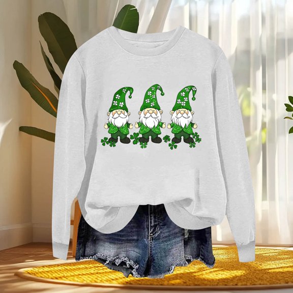 NuoCaiYun Sweatshirt Women's St. Patrick's Day Printed Long Sleeved Round Neck Fashionable Casual Hooded Sweatshirts