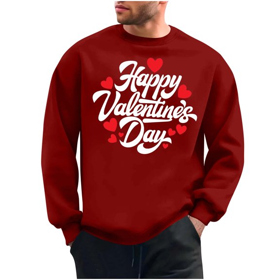 NuoCaiYun Sweatshirt for Men Fashion Valentine's Day Print Pullover Long Sleeve Crew Neck Casual Loose Comfort Tops