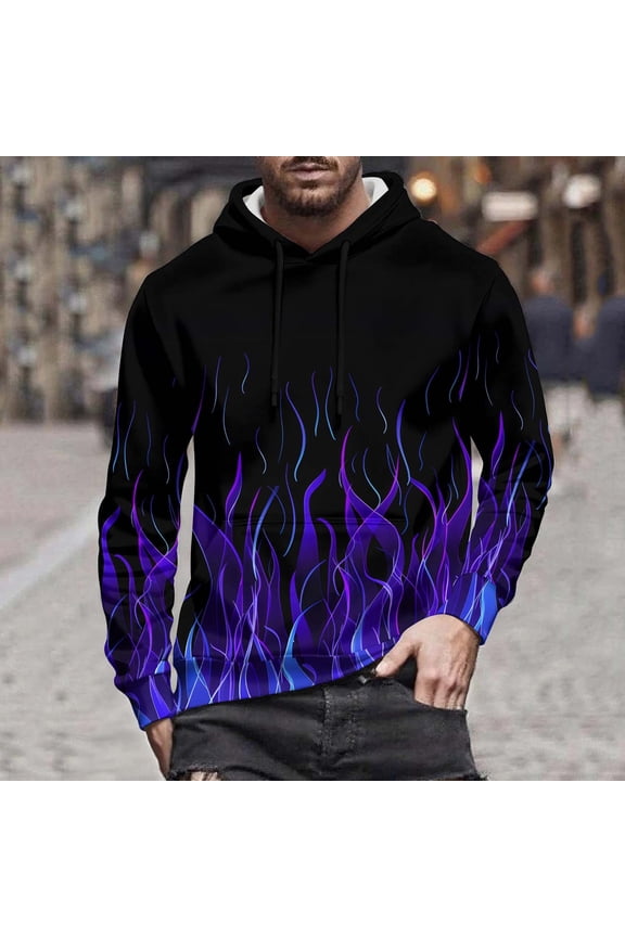 Sweatshirts Fall Winter Men and Women Hooded Sweater Flame Printed Pullover Blouse with Pockets
