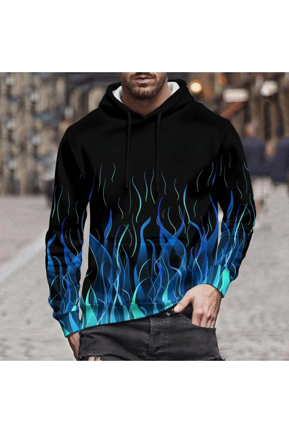 Sweatshirts Fall Winter Men and Women Hooded Sweater Flame Printed Pullover Blouse with Pockets