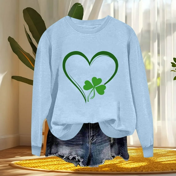 NuoCaiYun Sweatshirts Women's St. Patrick's Day Printed Long Sleeved Round Neck Fashionable Casual Hooded Sweatshirt Tops
