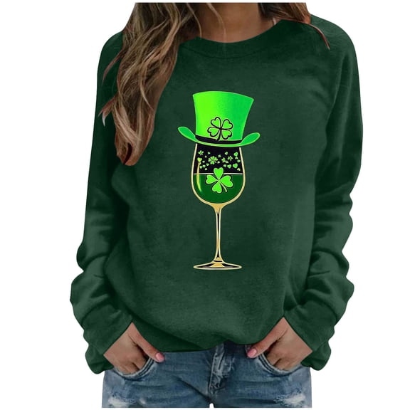 NuoCaiYun Sweatshirts for Women St. Patrick's Day Printed Long Sleeved Round Neck Fashionable Casual Hooded Sweatshirt Tops