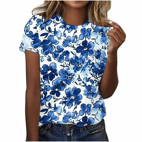 NuoCaiYun T-Shirt for Women Funny Graphic Pattern Summer Classic Short Sleeve Round Neck Outdoor Tops