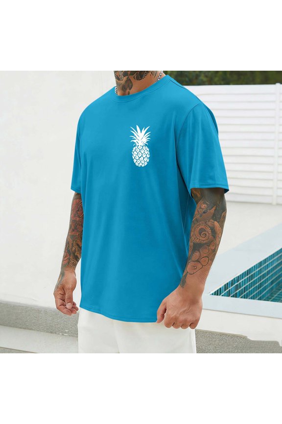 T Shirts for Men, Top for Men Pineapple Print Round Neck Casual Fashion Short Sleeve Round-Neck Blouses