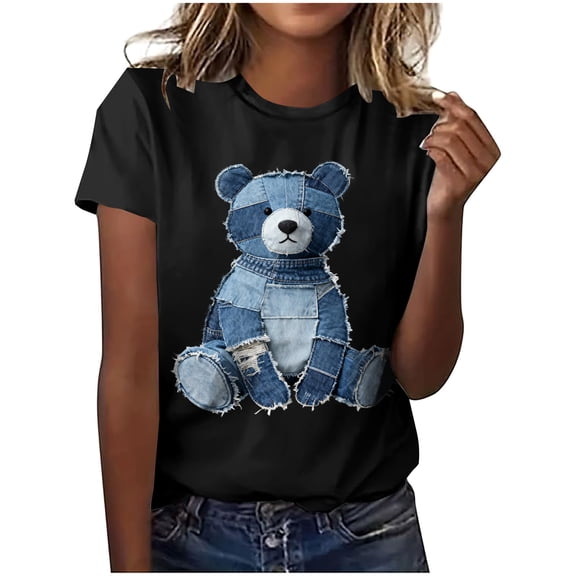 NuoCaiYun T-Shirts for Women Loose Printed Round Neck Short Sleeve Daily Casual Tops Summer Tee Shirts