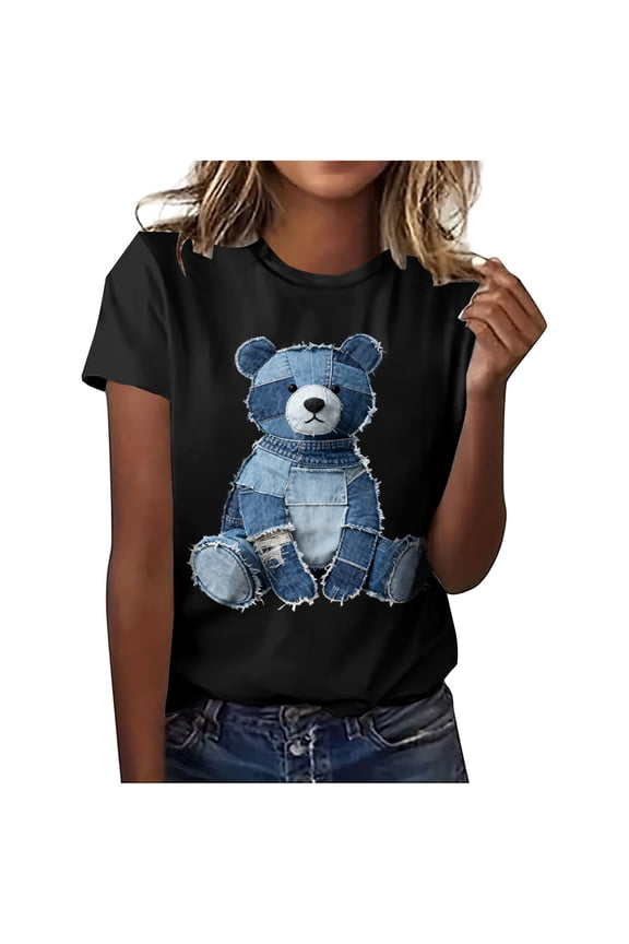 T-Shirts for Women Loose Printed Round Neck Short Sleeve Daily Casual Tops Summer Tee Shirts