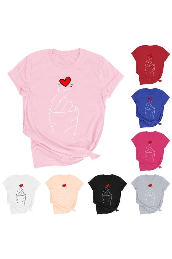 Trendy Blouses Women'S Casual Short-Sleeve Valentine'S Day Print T-Shirt Round Neck Summer Tops