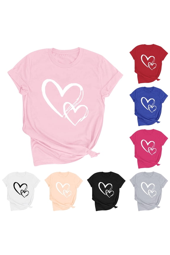 Trendy Blouses Women'S Casual Short-Sleeve Valentine'S Day Print T-Shirt Round Neck Summer Tops