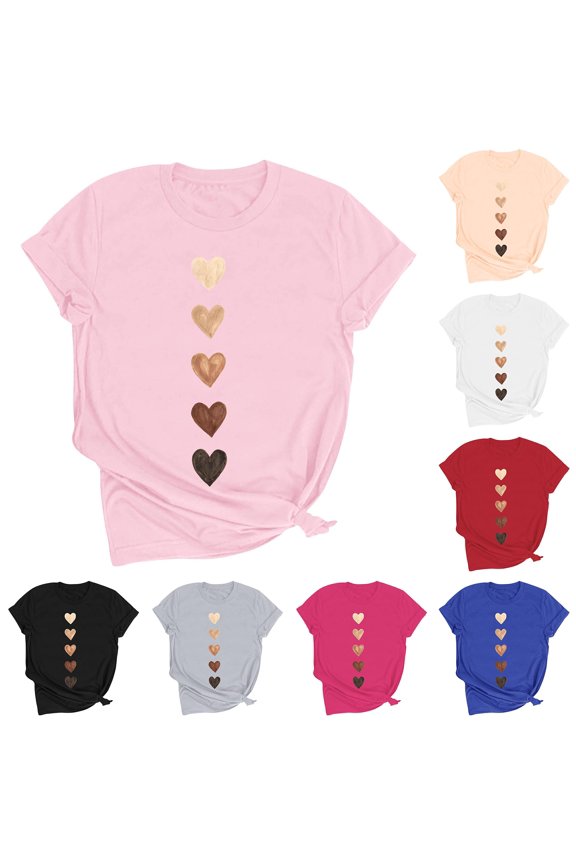 Trendy Blouses Women'S Casual Short-Sleeve Valentine'S Day Print T-Shirt Round Neck Summer Tops