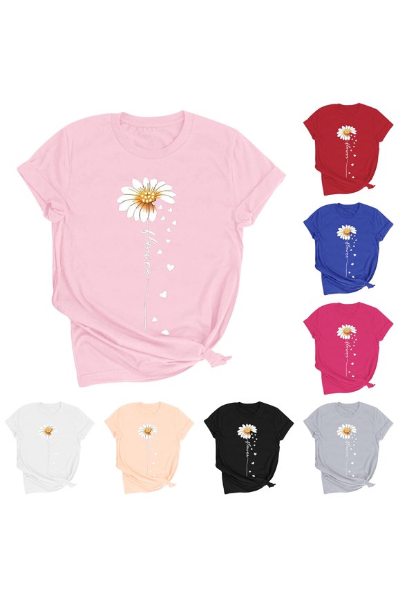Trendy Blouses Women'S Casual Short-Sleeve Valentine'S Day Print T-Shirt Round Neck Summer Tops