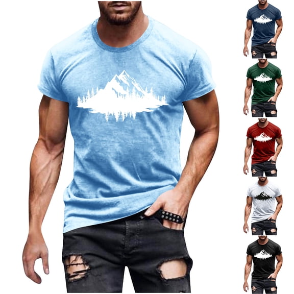 NuoCaiYun Trendy Pullover for Men Graphic Tees Print Short Sleeve Crew Neck T Shirt Casual Fall Summer Tops