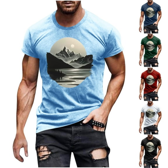 NuoCaiYun Trendy Pullover for Men Graphic Tees Print Short Sleeve Crew Neck T Shirt Casual Fall Summer Tops