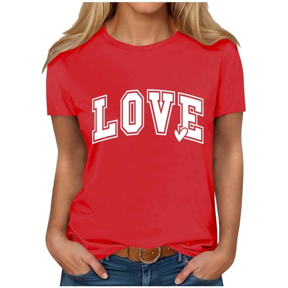 NuoCaiYun Trendy Valentine'S Day T-Shirt Women'S Casual Loose Short-Sleeve Print Blouses Round Neck Summer Tops