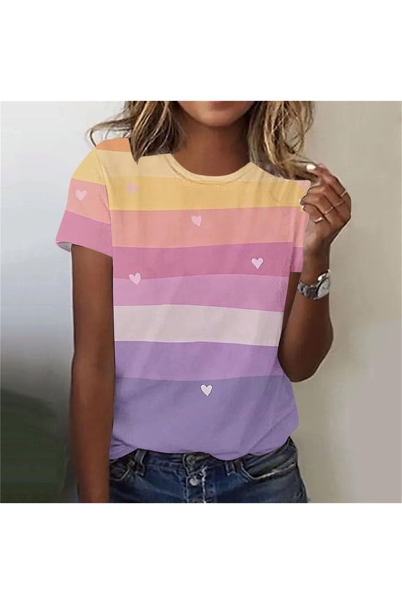 Trendy Valentine'S Day T-Shirt for Women Summer Casual Round Neck Short-Sleeve Tops Blouses
