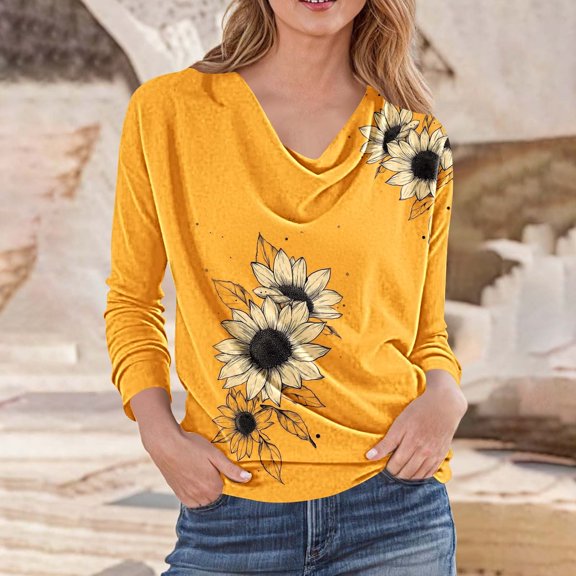 NuoCaiYun Trendy Women Long-Sleeve Pleated Collar Blouses Winter Printed Casual Loose and Fashionable Tops