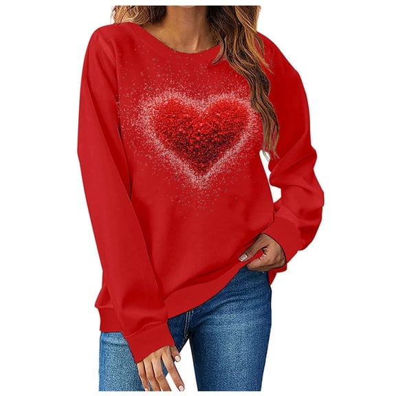 NuoCaiYun Valentine Day Sweatshirt for Women Love Heart Printed Pullover Winter Cute Long Sleeve Crew Neck Casual Tops