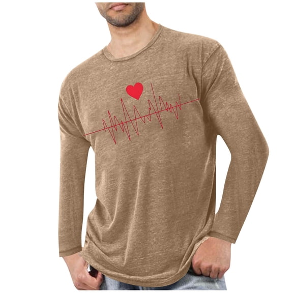NuoCaiYun Valentine's Day Pajamas T-shirt for Men Casual Crew Neck Pullover Long Sleeves Loose Blouses