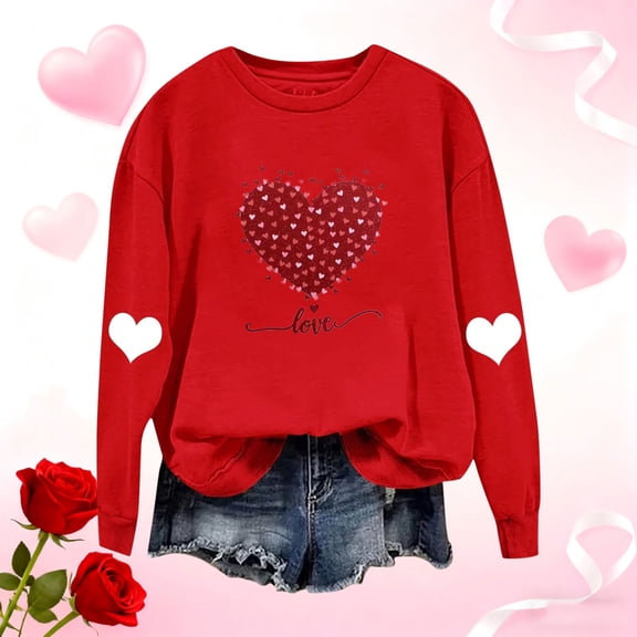 NuoCaiYun Valentines Day Sweatshirt Women Love Heart Valentines Day Sweatshirts Casual Long Sleeve Shirts