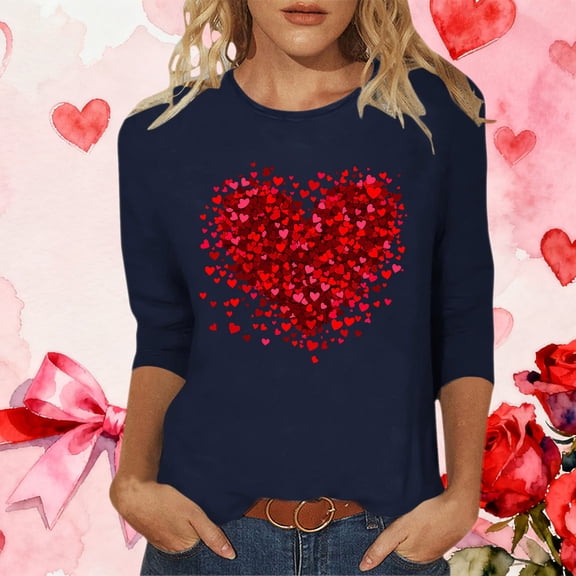 NuoCaiYun Valentines Shirts for Women Trendy Cute Love Heart Print Tunic Tops Plus Size Loose Casual 3/4 Sleeve Blouses