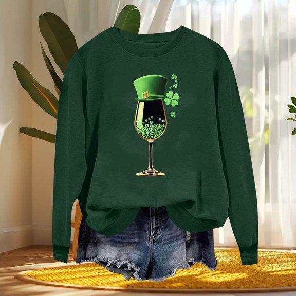 NuoCaiYun Winter Women's St. Patrick's Day Sweatshirts Long Sleeved Round Neck Fashionable Casual Patricks Hooded Tops