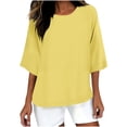 thumbnail image 1 of NuoCaiYun Women Casual 3/4 Sleeve T-Shirts Round Neck Cute Tunic Tops Loose Fit Solid Clolor Basic Tees Work Top, 1 of 6