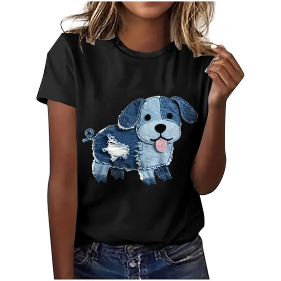 NuoCaiYun Women'S Loose T-Shirts Printed Round Neck Short Sleeve Daily Casual Tops Summer Tee Shirts