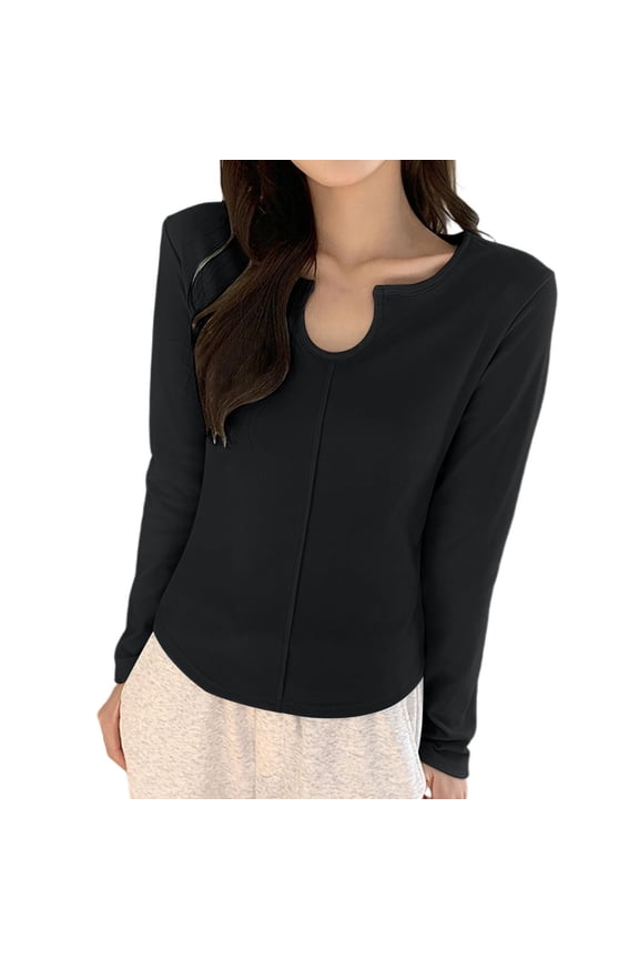Women'S Solid Color Long-Sleeve V-Neck Casual Base Layer Tops Nylon Spandex