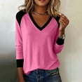 thumbnail image 1 of NuoCaiYun Women'S Stylish Casual Oversized Tops Fashion Color-Block V-Neck Pullover T-Shirt Long-Sleeve, 1 of 6