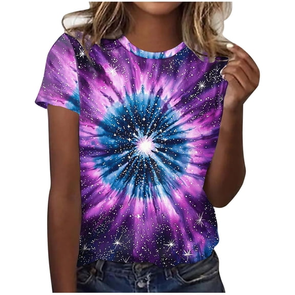 NuoCaiYun Women'S Tops Fashionable Loose Casual Non Positioning Carnival Printed Round Neck Short Sleeved T-Shirt