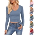 thumbnail image 1 of NuoCaiYun Women'S V-Neck T-Shirt Long Sleeve Milk Silk Base Long Sleeve V-Neck Tops Fall Winter, 1 of 6