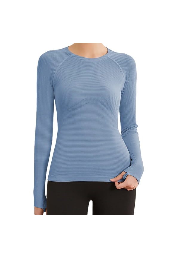 Women'S Winter Yoga Wear Breathable Long-Sleeve T-Shirt Texture Training Sports Tops Fitness Wear Base Layer Tops