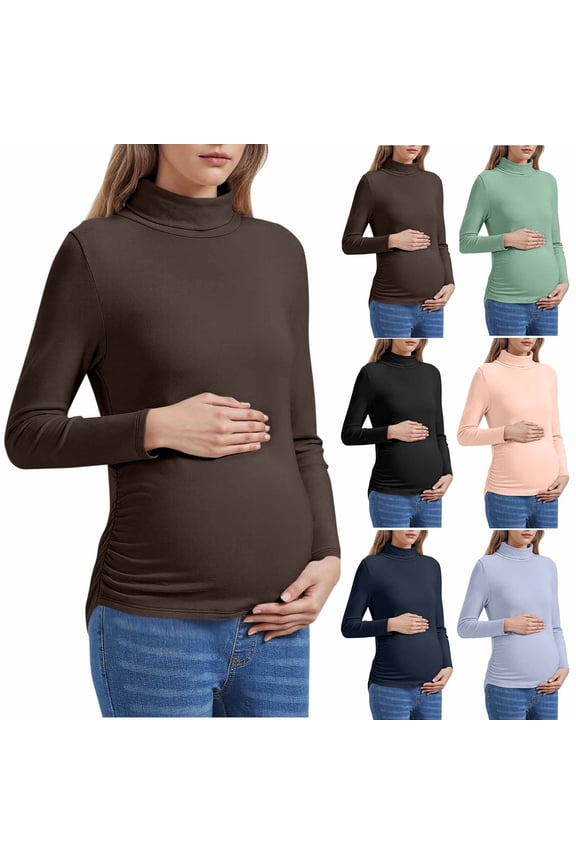 Women Warm Maternity Wear, Women's Warm Maternity Clothing Loose Elastic High Neck Side Pleated Base Tops