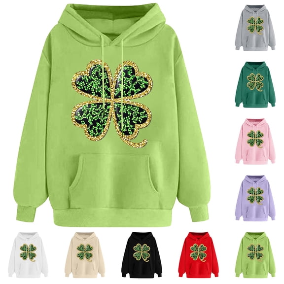 NuoCaiYun Women's Casual Loose Hoodies St. Patrick's Day Print Long Sleeve Drawstring Hooded Pullover Sweatshirts with Pockets