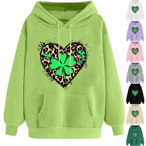 NuoCaiYun Women's Funny Print St. Patrick's Day Hooded Drawstring Pullover Long Sleeved Loose Comfortable Sweatshirt with Pocket