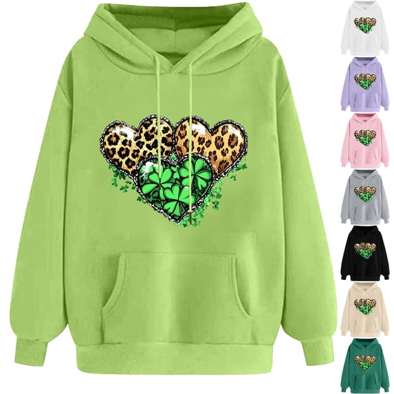 NuoCaiYun Women's Funny Print St. Patrick's Day Hooded Drawstring Pullover Long Sleeved Loose Comfortable Sweatshirt with Pocket