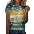 thumbnail image 1 of NuoCaiYun Women's Short Sleeve T-Shirts Summer Crewneck Tops Abstract Graphic Tee Casual Loose Fit Blouses Plus Size, 1 of 6