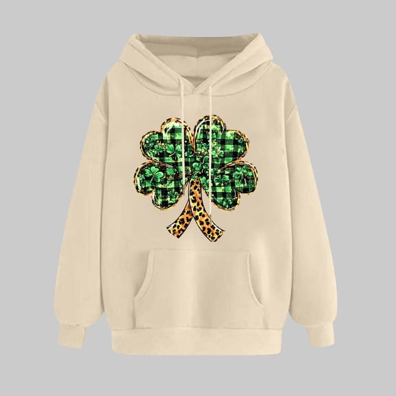 NuoCaiYun Women's St. Patrick's Day Fashion Print Long Sleeve Hooded Drawstring Pullover Casual Loose Sweatshirts with Pocket