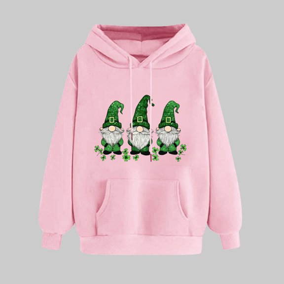 NuoCaiYun Women's St. Patrick's Day Fashion Print Long Sleeve Hooded Drawstring Pullover Casual Loose Sweatshirts with Pocket