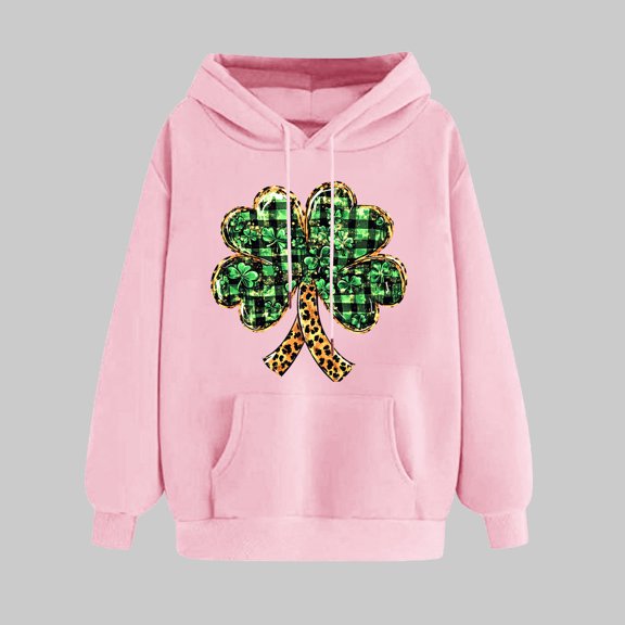 NuoCaiYun Women's St. Patrick's Day Fashion Print Long Sleeve Hooded Drawstring Pullover Casual Loose Sweatshirts with Pocket