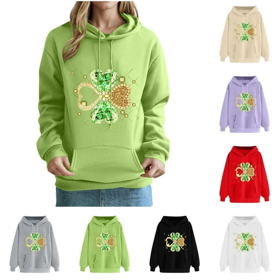 NuoCaiYun Women's St. Patrick's Day Print Hoodie Casual Long Sleeve Hooded Drawstring Pullover Loose Sweatshirts with Pocket
