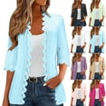 thumbnail image 1 of NuoCaiYun Womens Lace Cardigan Lightweight 3/4 Sleeve Open Front Tops Coat Boho Solid Color Lace Cardigans, 1 of 6