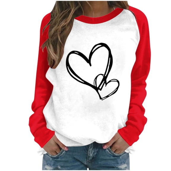 NuoCaiYun Womens Valentine Sweatshirt Heart Love Valentines Long Sleeve Shirts Casual Round Neck Pullover Tops