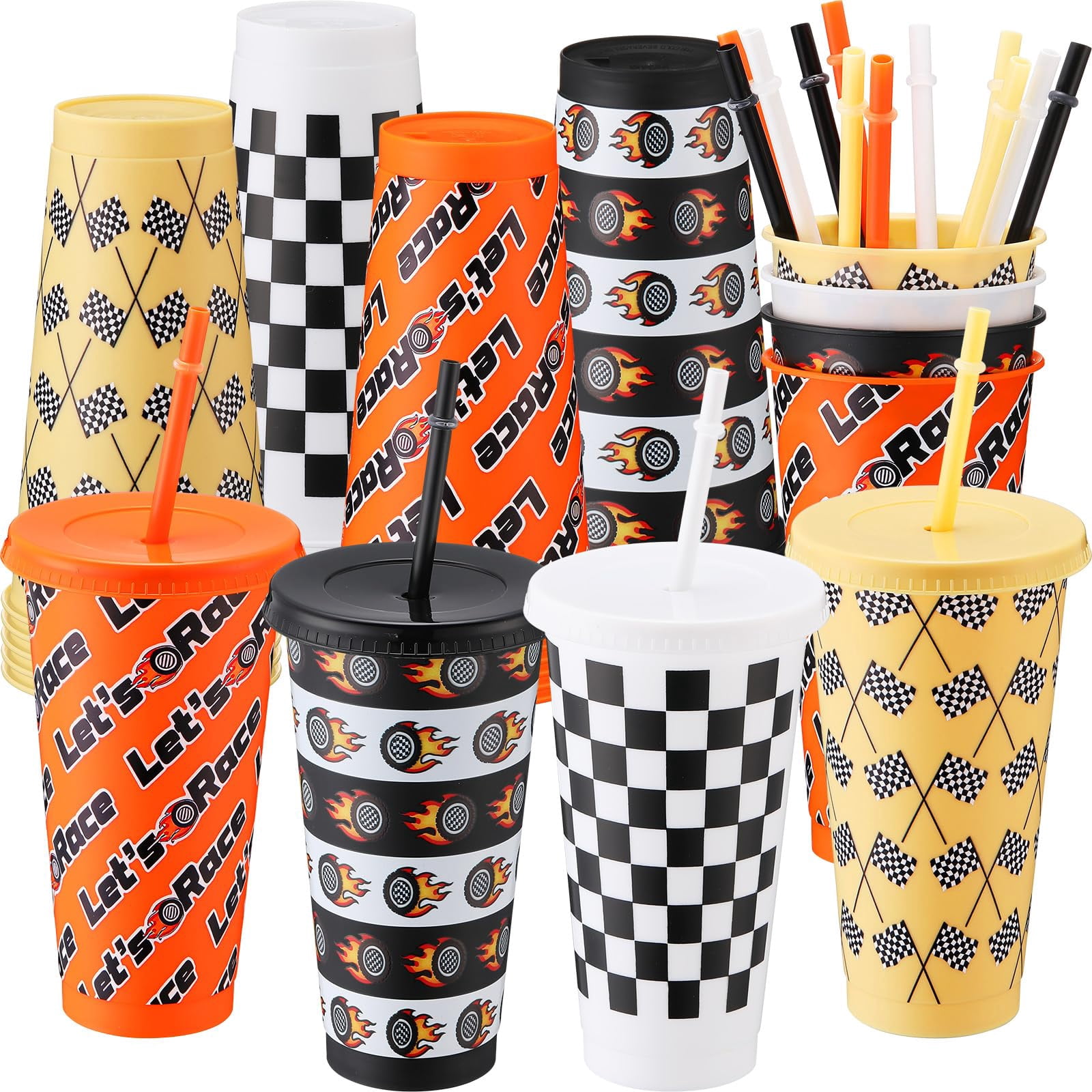 Cowea Raxe Cups Racing Themed Supplies 60-Piece Race Car Party Cups - 16 Oz Checkered ...