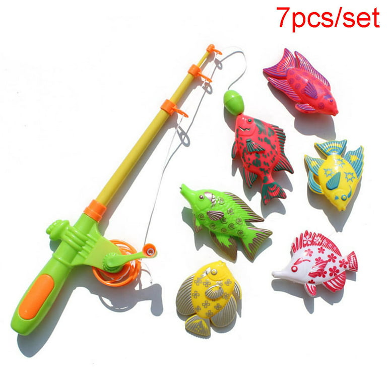 Nuolin 7Pcs Plastic Fishing Toy Magnetic Educational Fish Rod Model Baby  Bath Toys 