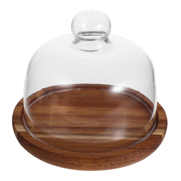 Nuolux Cake Standdome Cover Plate Dessert Glass Tray Display Lid Serving Platter Cloche Roundholder Wooden Standscupcake Clear