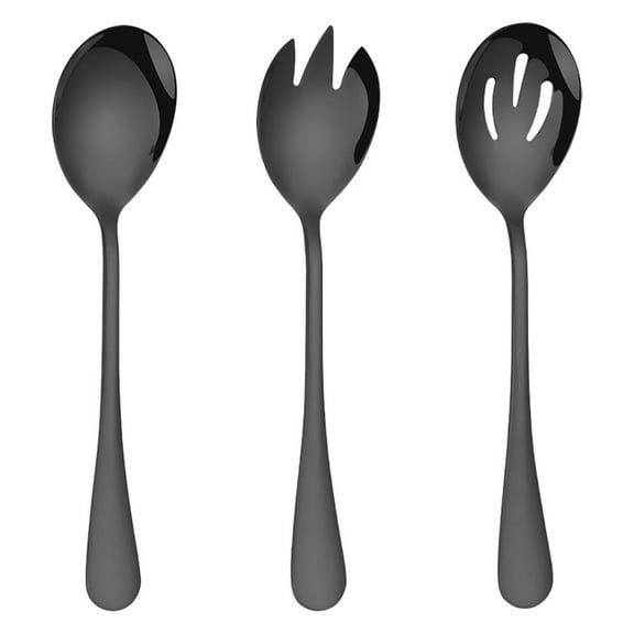 Nuolux Serving Spoons Spoon Salad Black Set Steel Stainless Forks Slottedutensil Servers Utensils Dishes Server Fork Sets Large