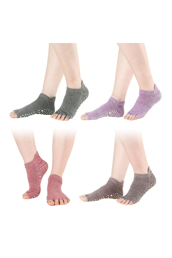 Women's Yoga Socks Toeless Non-Skid Silicone Soles Socks, 4-pair