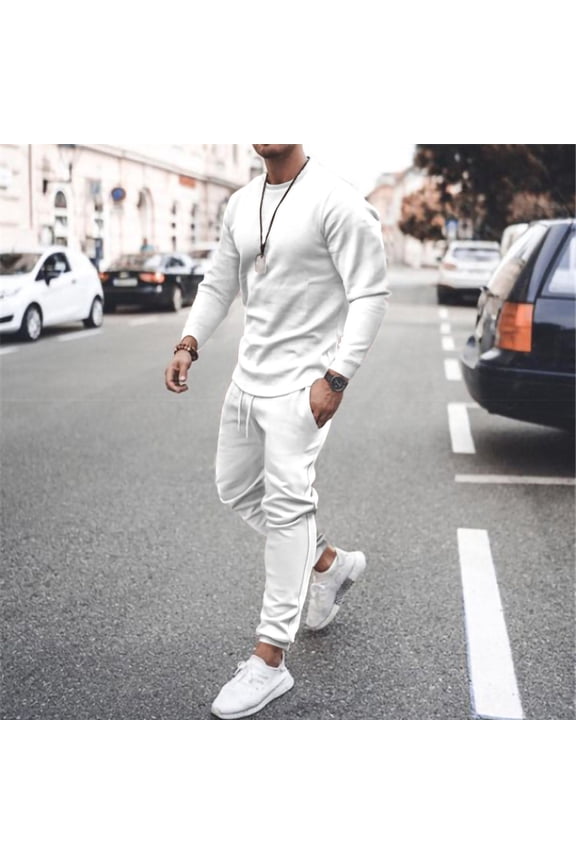 2021 Spring And Long-sleeved Casual Suit Two-piece Men's Trend Multicolor White XXL
