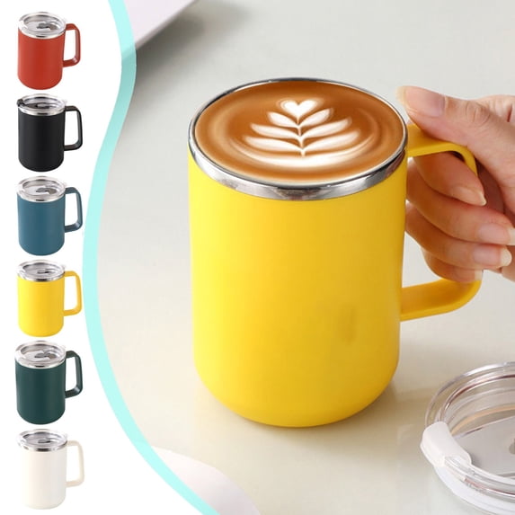 Nuoqisi 304 Food-Grade Stainless Steel Mug 500ml with Handle Heat Insulation Coffee Cup Leak-Proof Double Layers Cup, Red