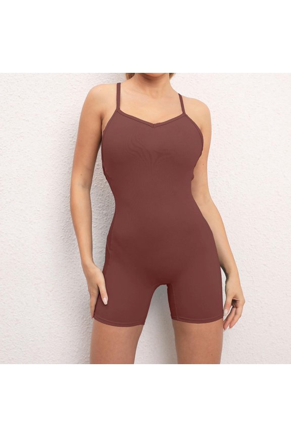 Athletic Rompers for Women Padded Tank Top Workout Shorts Jumpsuit Pockets One Piece Bodysuit Running Yoga Gym 2026